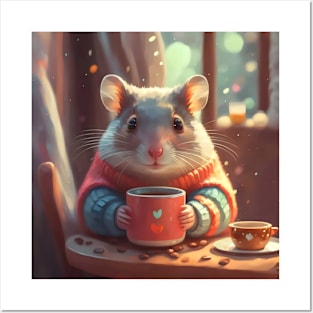 Cozy hamster having coffee in sweater Posters and Art